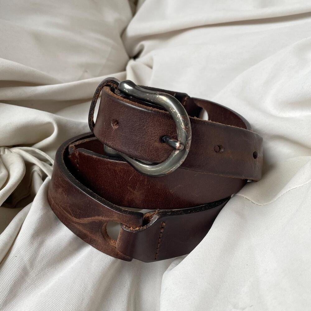 Vintage brown leather belt minimalist boho coastal cowgirl
